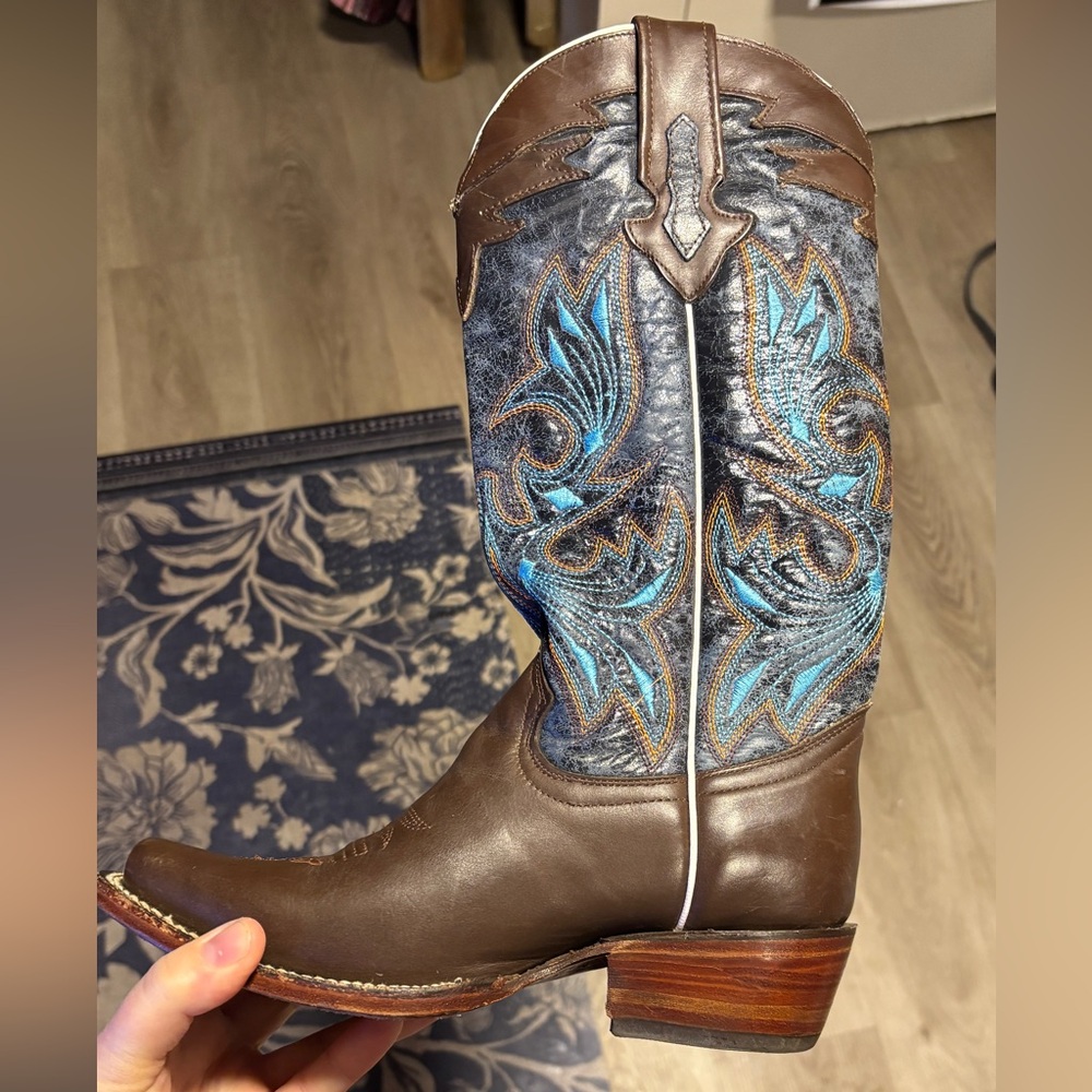 RockinLeather Western Boots Brown & Blue Embroidered Leather Women’s Size 6B
